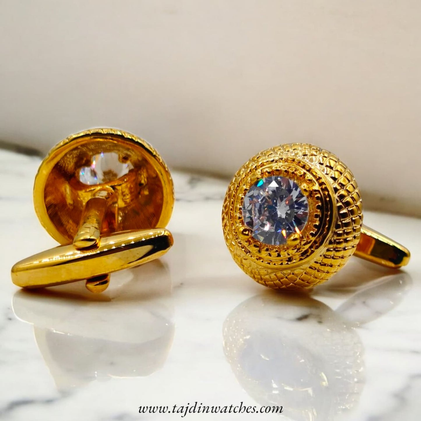 Taj 108 Golden White Zirconia Cufflinks
