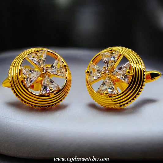 Taj 118 Golden Round Zirconia Cufflinks