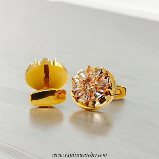 Taj 124 Round Champagne Zirconia Cufflinks