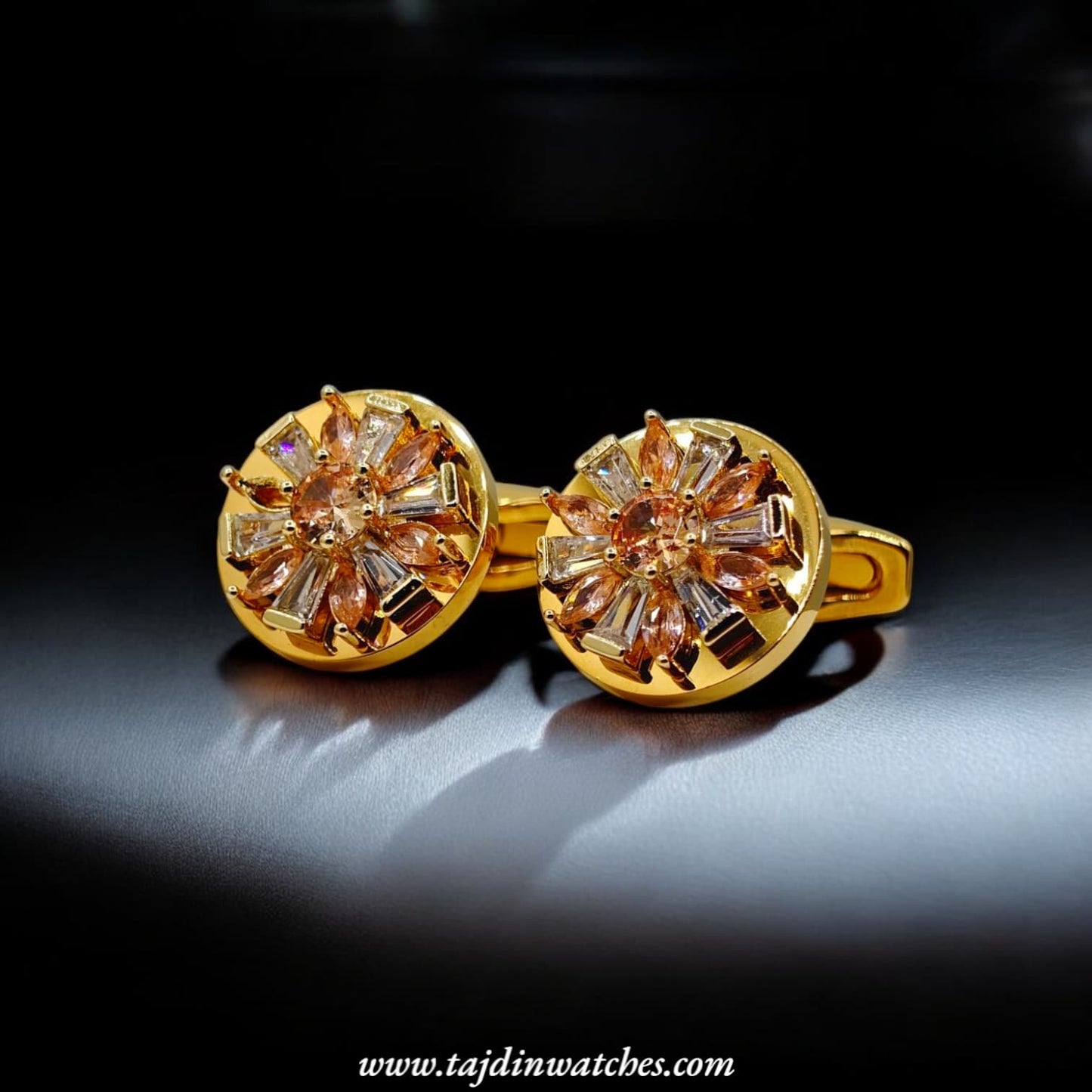 Taj 124 Round Champagne Zirconia Cufflinks