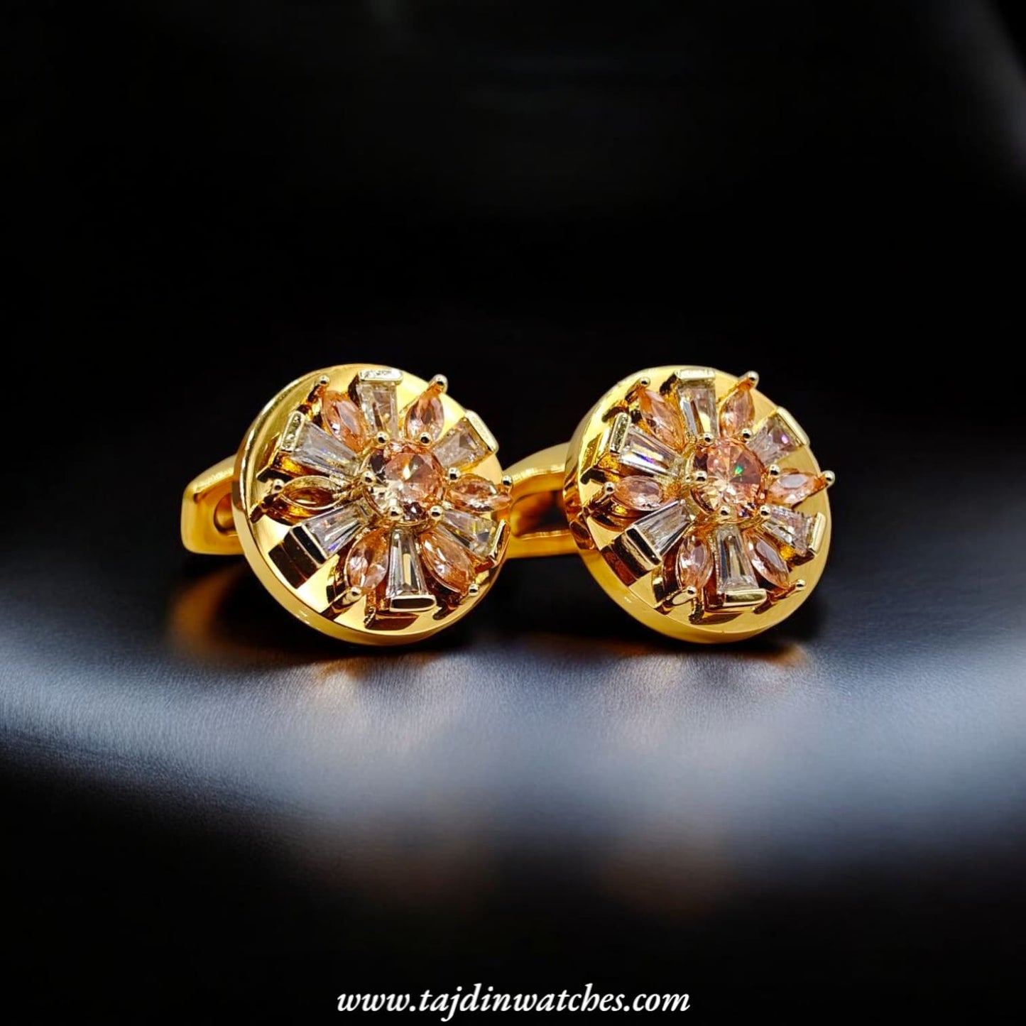 Taj 124 Round Champagne Zirconia Cufflinks